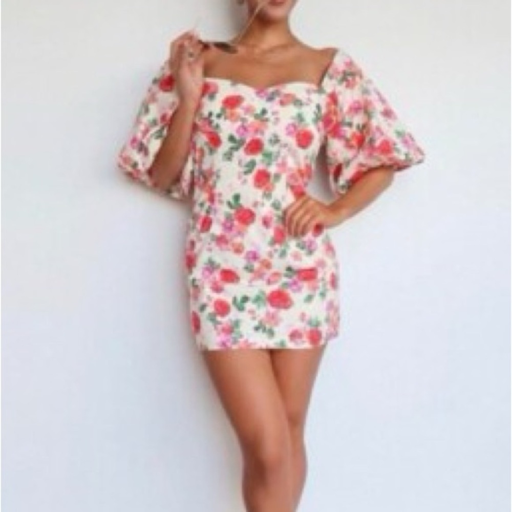 Zara “The Caroline” Floral Puff Sleeve Mini Dress Cottagecore Sz S - Picture 3 of 8